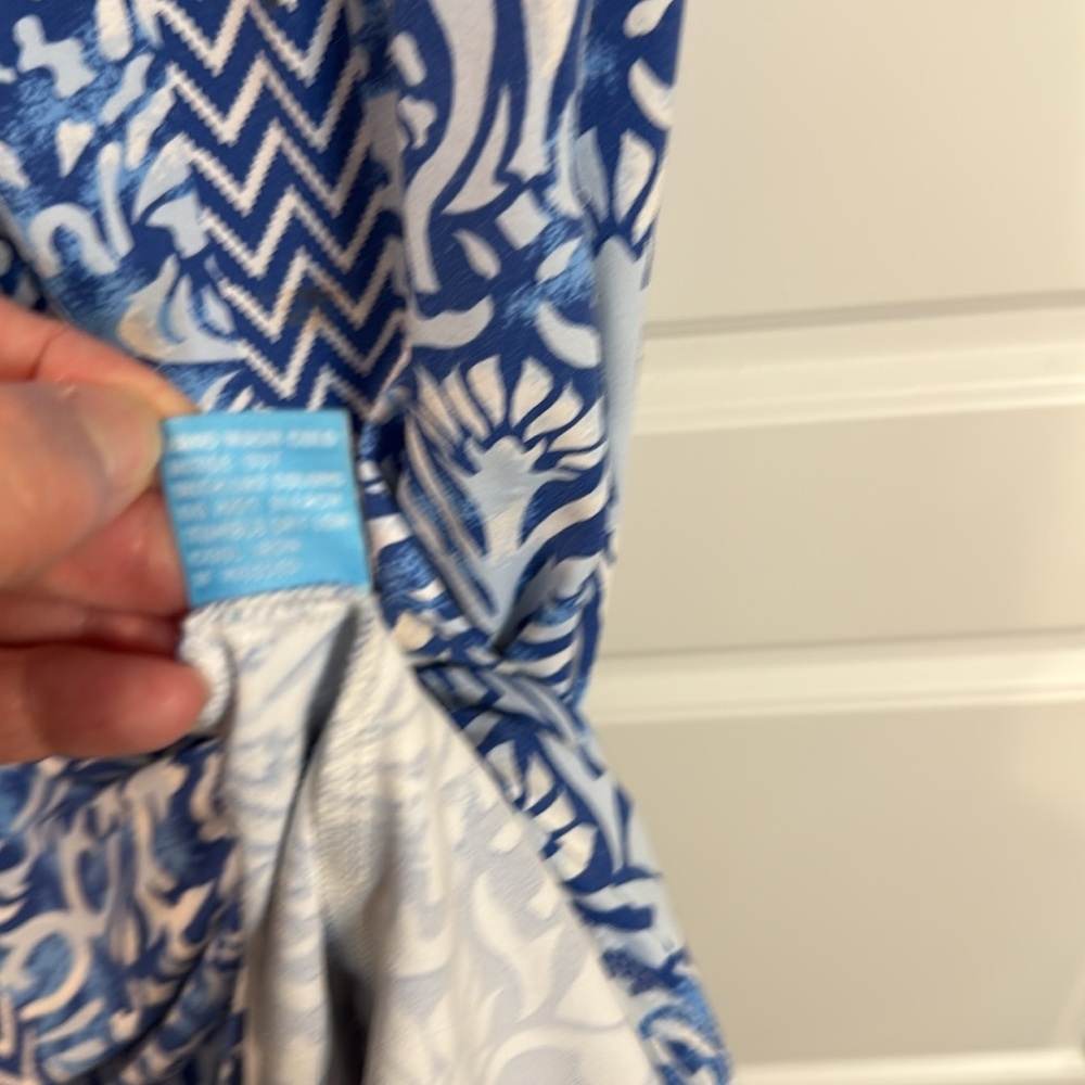 J. McLaughlin Lola Dress Catalina Cloth Blue White Chevron 3/4 Sleeves XS - Picture 4 of 7